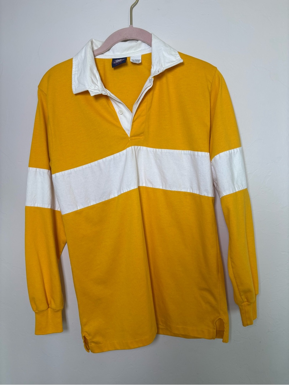 VTG Aspetuck Trading Co Rugby Shirt Youth XL Yellow White Striped USA 80s 90s